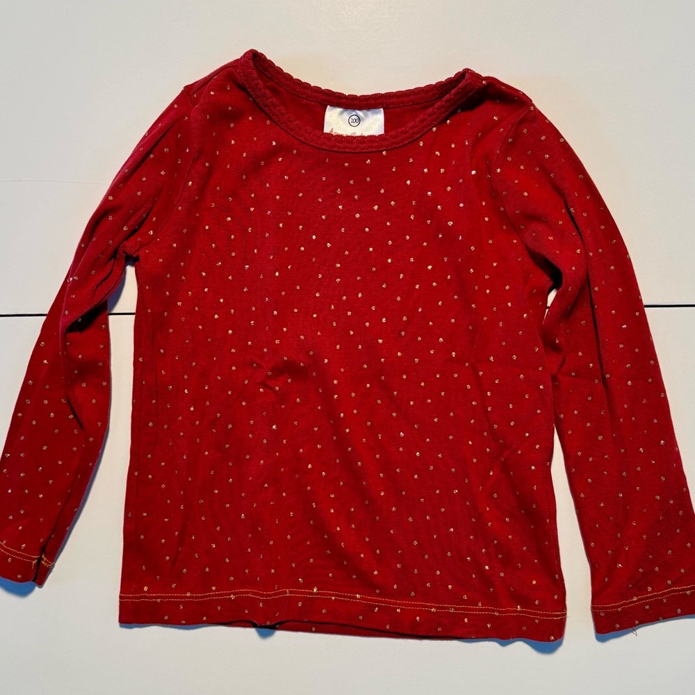 Hanna Andersson Kids Burgundy Red Long Sleeve Tee with Gold Foil Dots